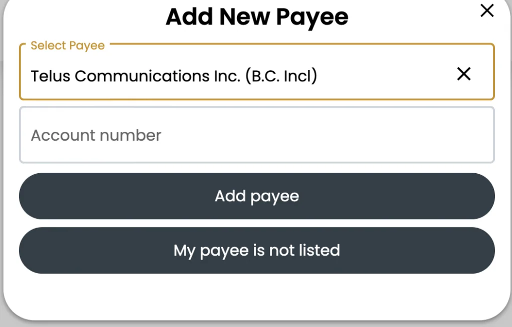 Adding Payee on Bitcoin Well exchange