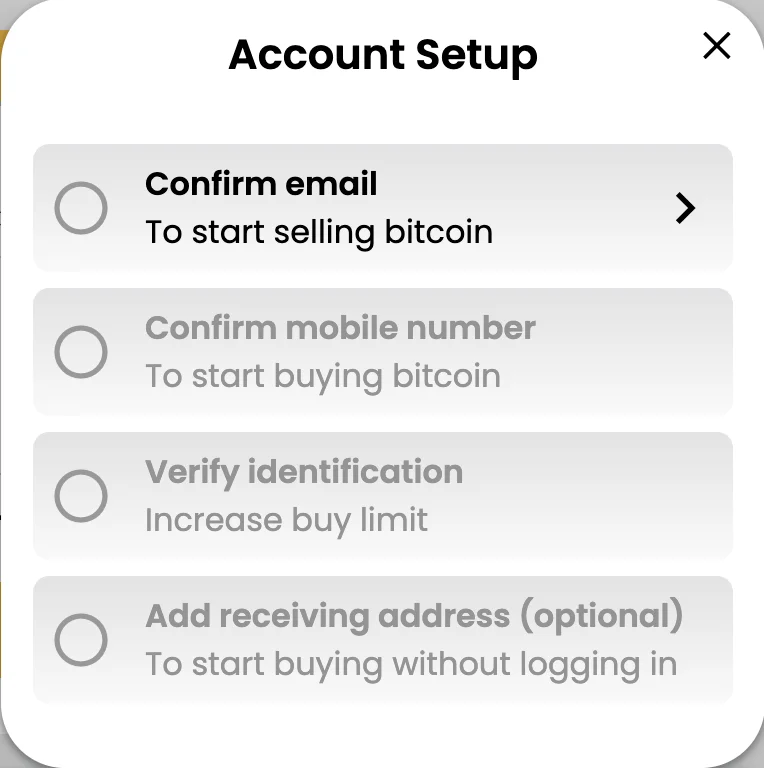 Setting up the account with Bitcoin Well