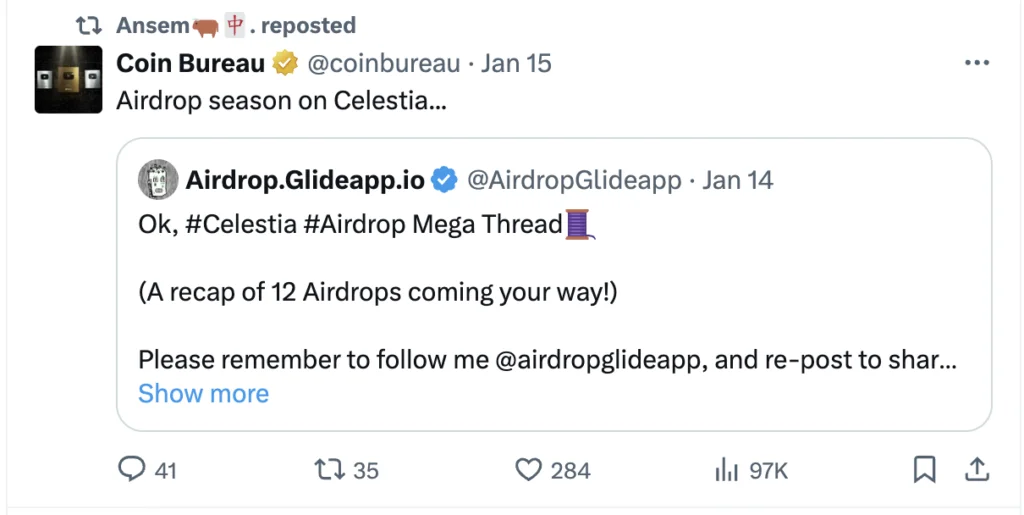 Screenshot from Twitter Coin Bureau