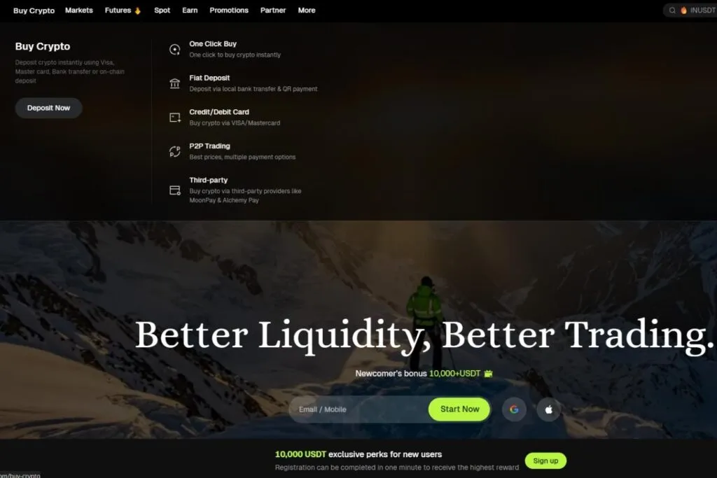 Bitunix Review: a screenshot of the Bitunix "Buy Crypto" page with various deposit options.