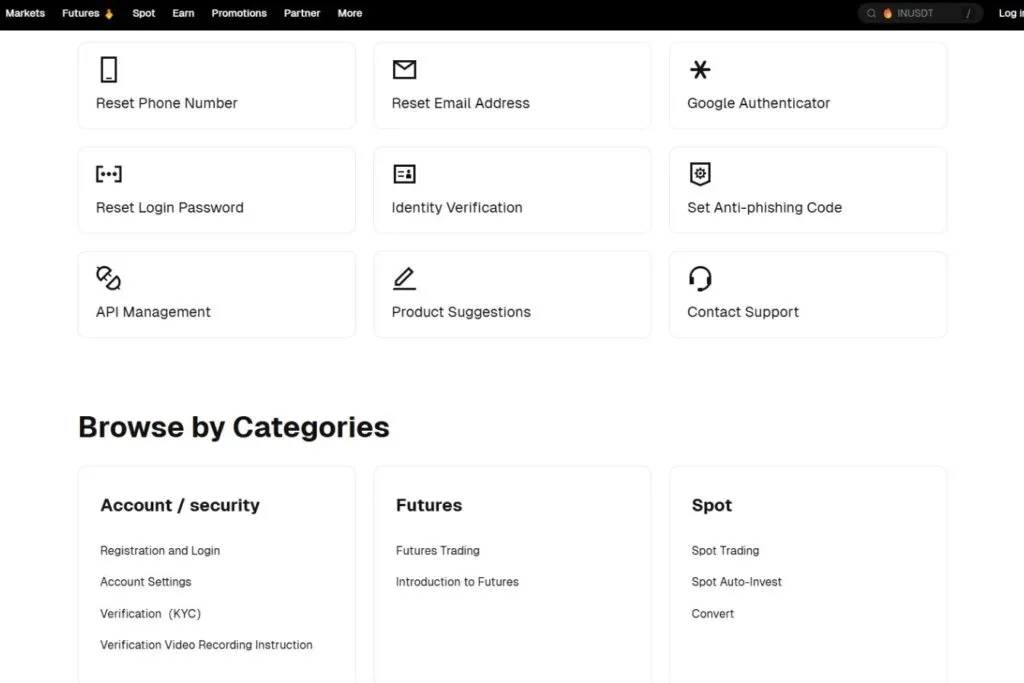 Bitunix Review: A screenshot of the Bitunix website showing account settings and support options.