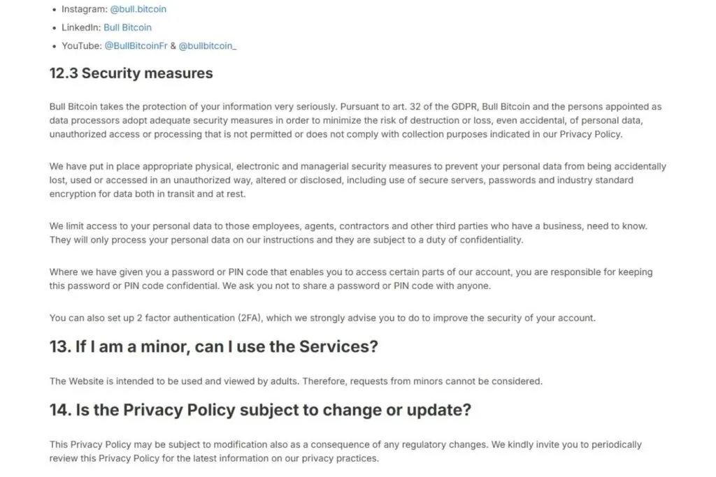 A Bull Bitcoin review of security measures, minor usage, and privacy policy updates.