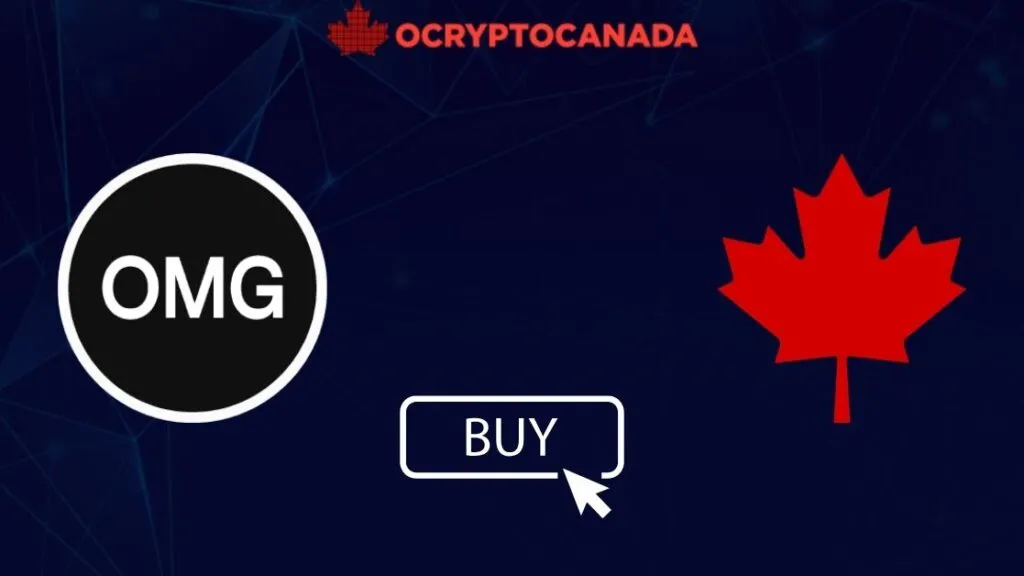 OMG Network logo, a red maple leaf, and a "BUY" button with a cursor clicking it.