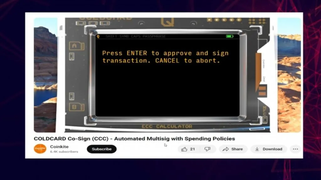 As of June 2025, Coinkite introduced CCC (Coldcard Co-Signing Key),