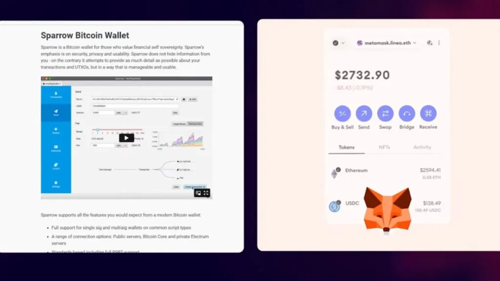 Sparrow for Bitcoin, MetaMask for Ethereum