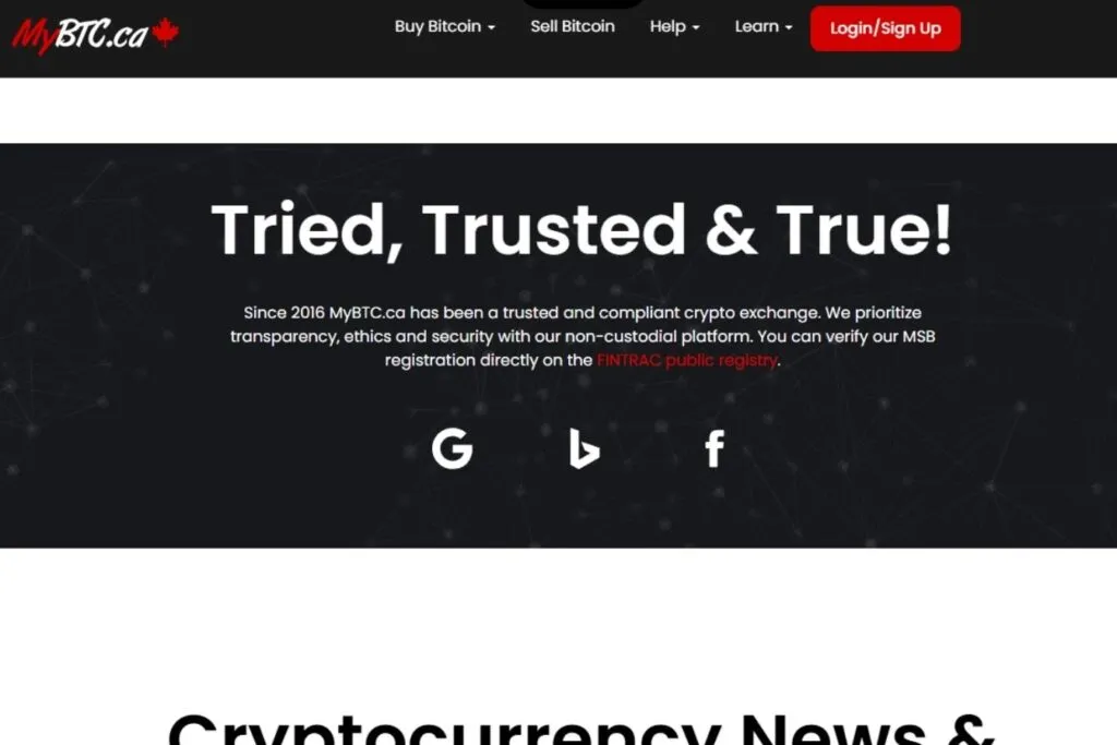 MyBTC.ca Review: Screenshot of the MyBTC.ca homepage with "Tried, Trusted & True!" banner.