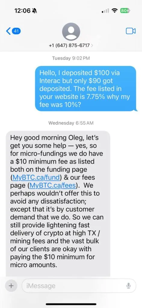 Experience with MyBTC.ca customer support