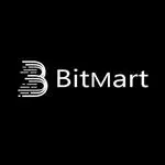 BitMart logo, a white stylized 'B' with horizontal lines next to the word BitMart on a black background.