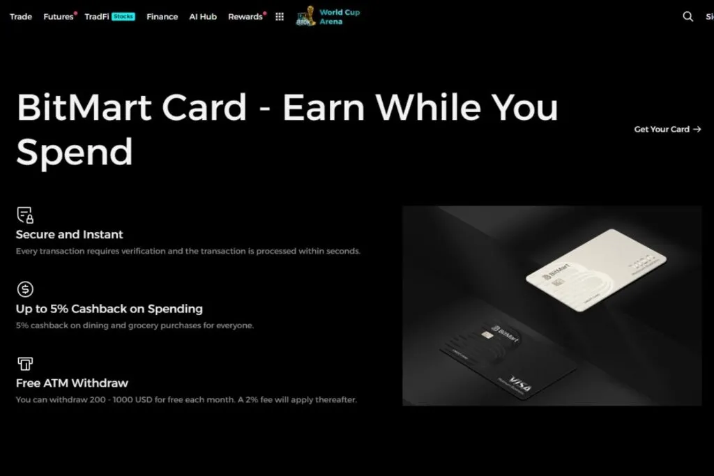 BitMart Card features with two BitMart Visa cards, one white and one black.