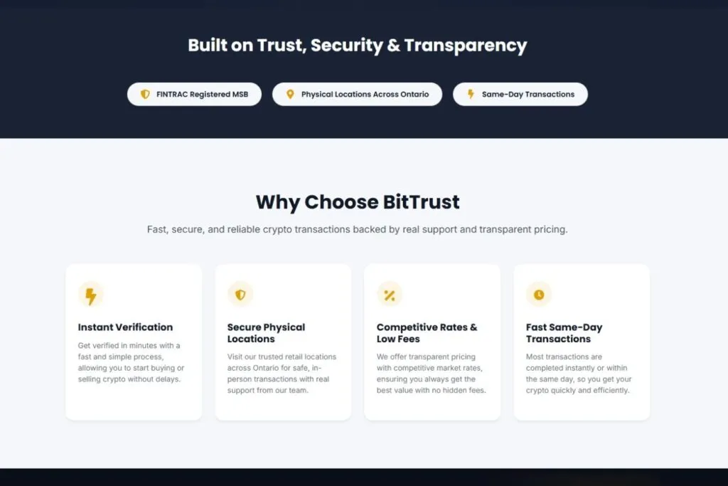 BitTrust Review for Canadians: a screenshot of BitTrust's "Why Choose BitTrust" section.