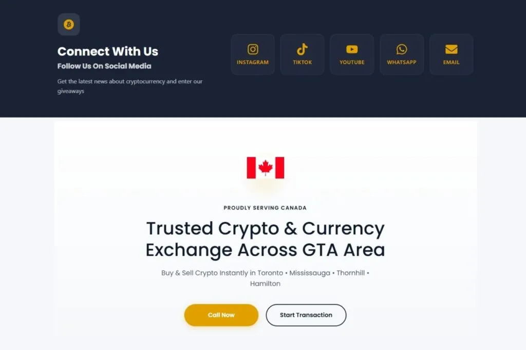 BitTrust Review for Canadians: a screenshot of the BitTrust website showing social media links and a Canadian flag.