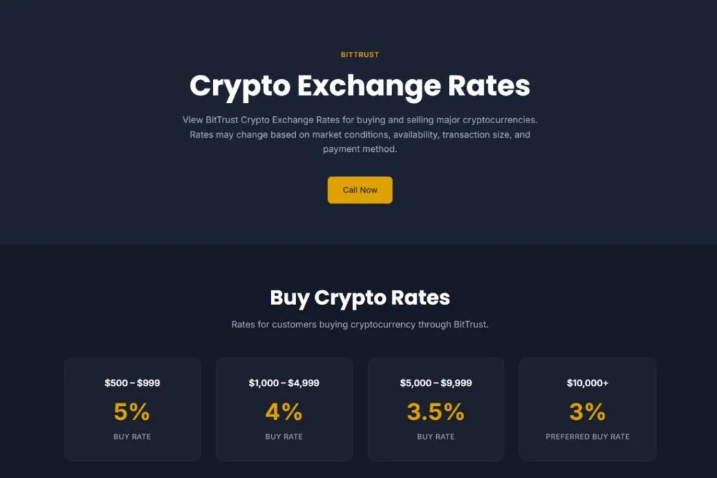 BitTrust Review for Canadians: BitTrust crypto exchange rates for buying cryptocurrency.